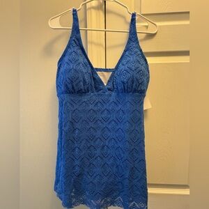 Meet.Curve NWT Blue Crochet XL One Piece V Neck Swimsuit